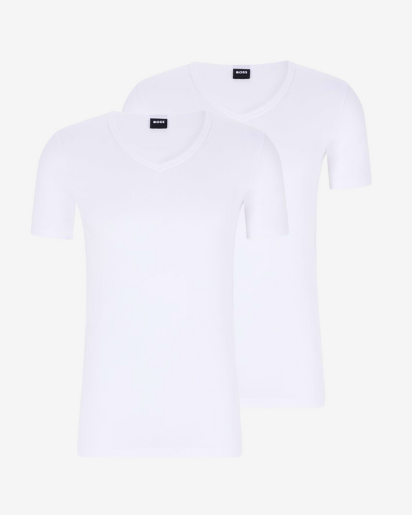 V-hals slim t-shirt 2-pak - Hvid