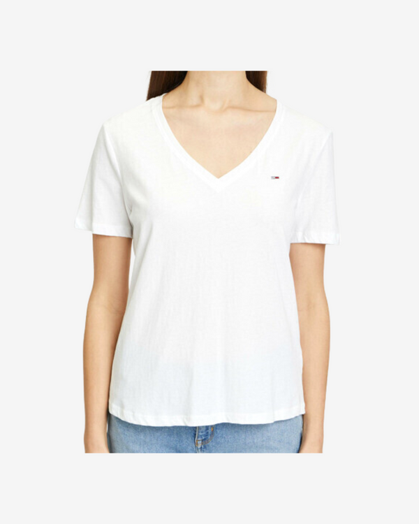 Slim fit logo v-hals dame t-shirt - Hvid