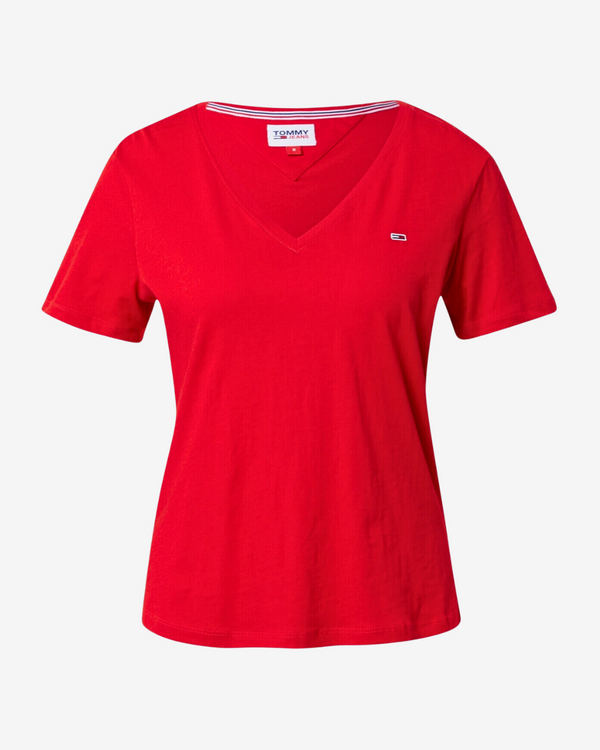 Slim fit logo v-hals dame t-shirt - Rød