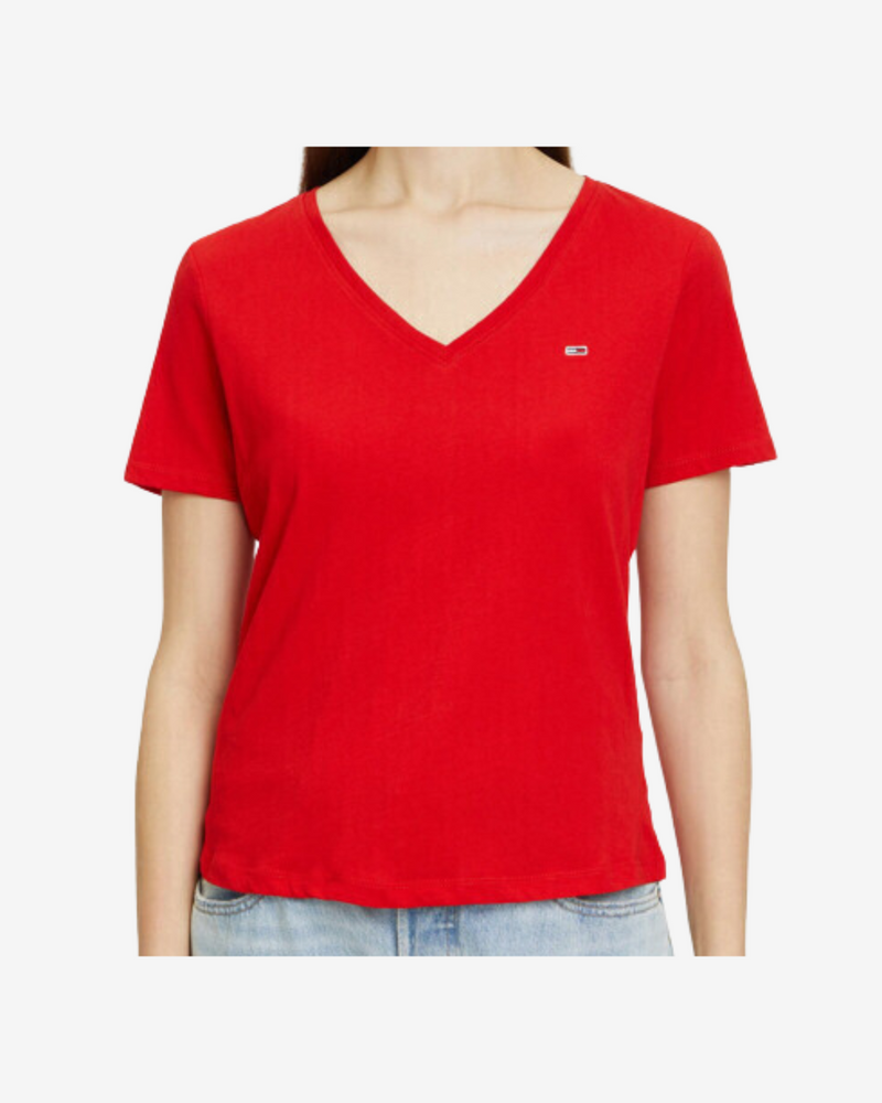 Slim fit logo v-hals dame t-shirt - Rød Modish
