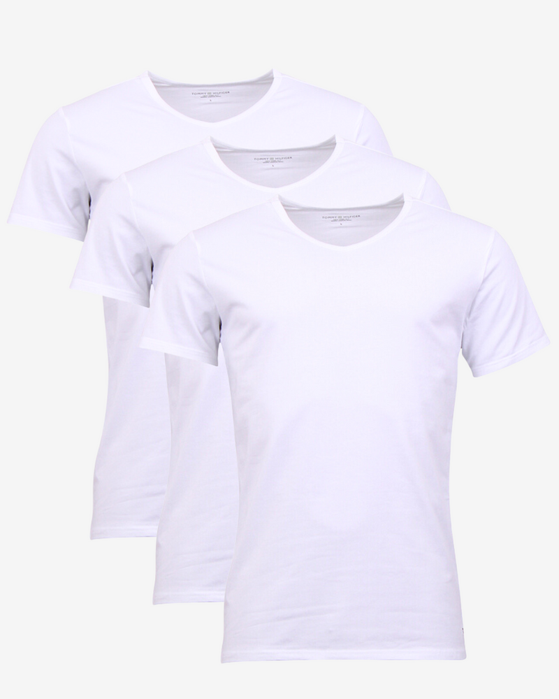 V-hals stræk t-shirt 3-pak - Hvid